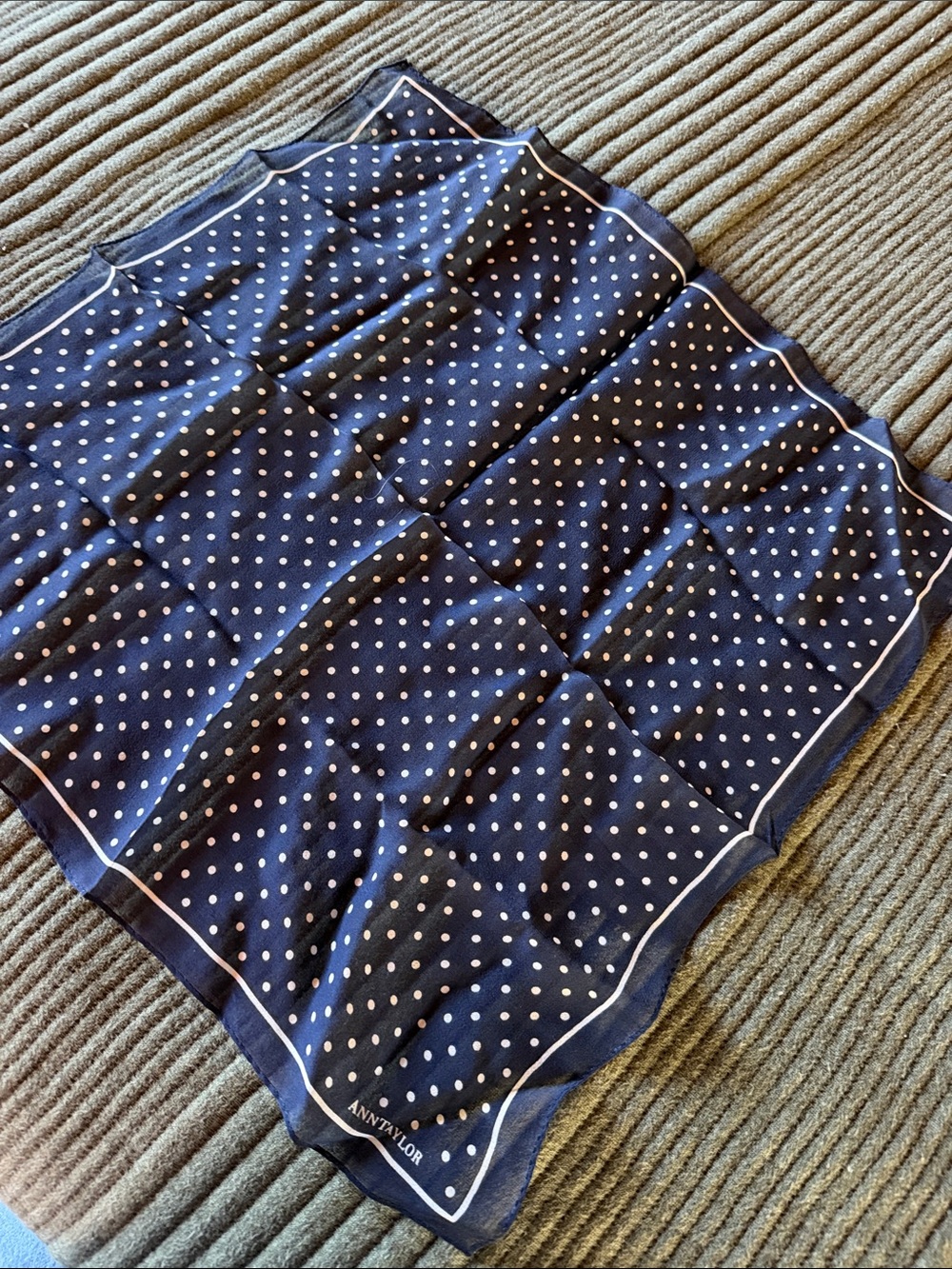 Ann Taylor Navy and White Polka Dot Silk  17” x 17”